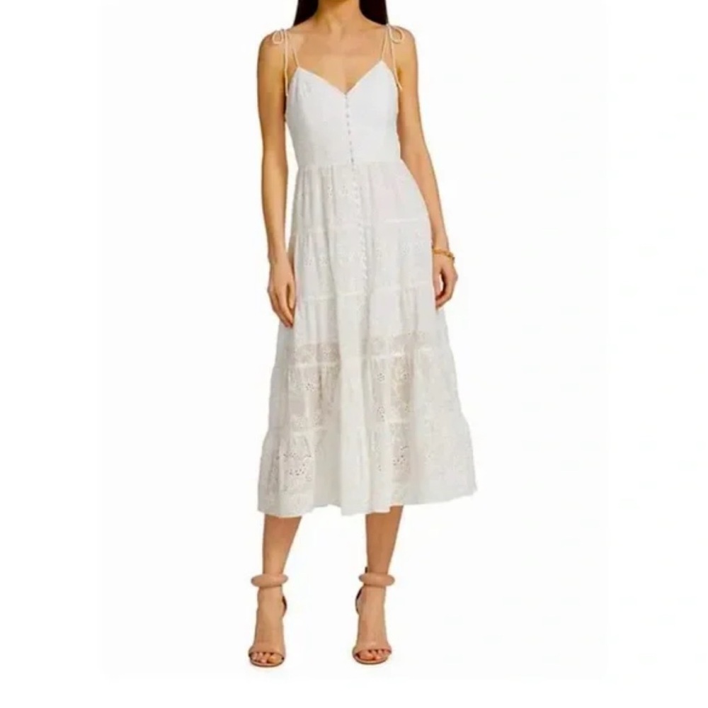 Alice + Olivia Shanti Eyelet Button Front Maxi Dress in white